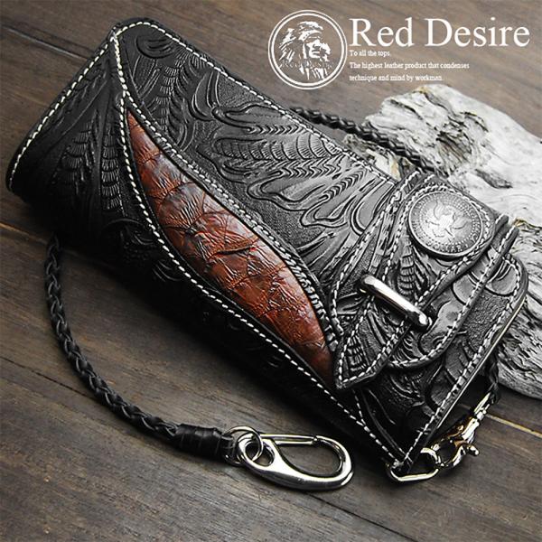 レザー財布 メンズ Red Desire 本革 パイソン 長財布 50セント コイン