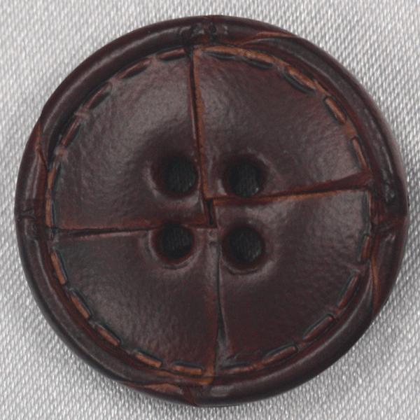 本革ボタン (茶) 25mm 1個入 (表・四つ穴)  天然素材 (レザーボタン） NO2000-3 (ジャケット・コート向) ボタン 手芸 通販