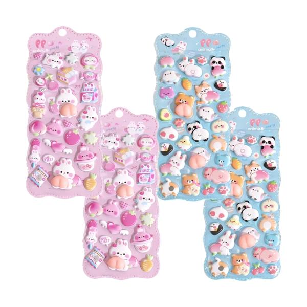 お尻シール 2種類 4枚セット3D シール 手帳 立体 ぷにぷに スマホ かわいい デコレーション ぱんだ うさぎ ねこ くま とり ファンシー系 アニマル ステッカー