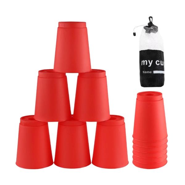 スポーツスタッキング 赤色 カップ コップ スタッキング 山 積み上げ スピード 競技 練習 用 プラスチック 積み重ね タワー ゲーム 玩具 収納袋 レッド