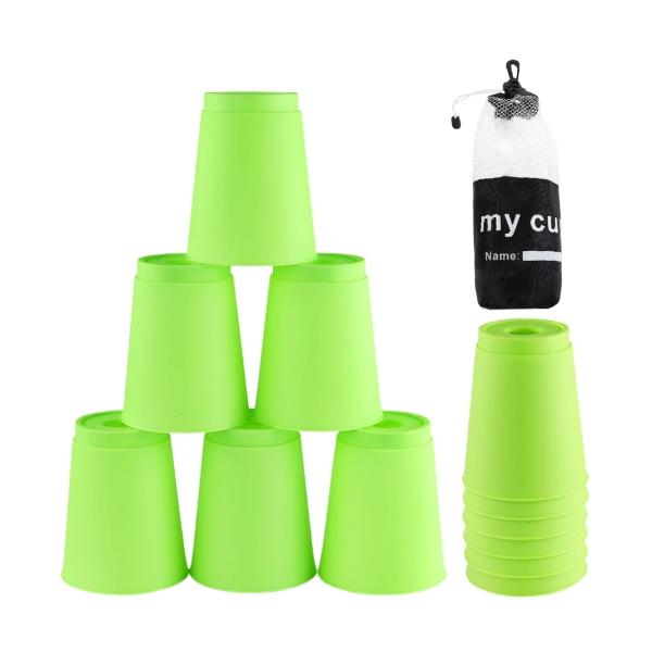 スポーツスタッキング 緑色 カップ コップ スタッキング 山 積み上げ スピード 競技 練習 用 プラスチック 積み重ね タワー ゲーム 玩具 収納袋 グリーン