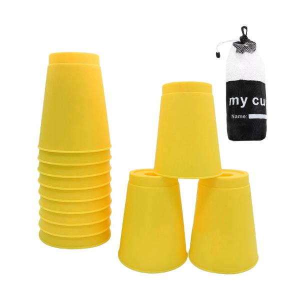 スポーツスタッキング 黄色 カップ コップ スタッキング 山 積み上げ スピード 競技 練習 用 プラスチック 積み重ね タワー ゲーム 玩具 収納袋 イエロー