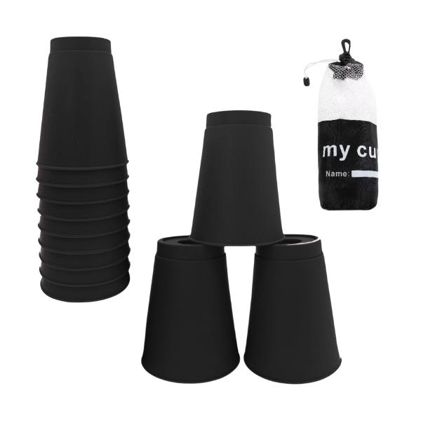 スポーツスタッキング 黒色 カップ コップ スタッキング 山 積み上げ スピード 競技 練習 用 プラスチック 積み重ね タワー ゲーム 玩具 収納袋 ブラック