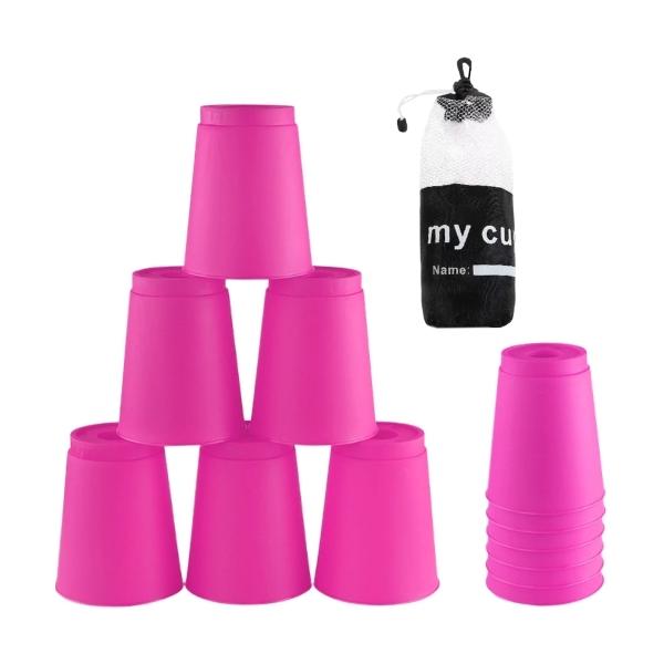 スポーツスタッキング ピンク色 カップ コップ スタッキング 山 積み上げ スピード 競技 練習 用 プラスチック 積み重ね タワー ゲーム 玩具 収納袋 Pink