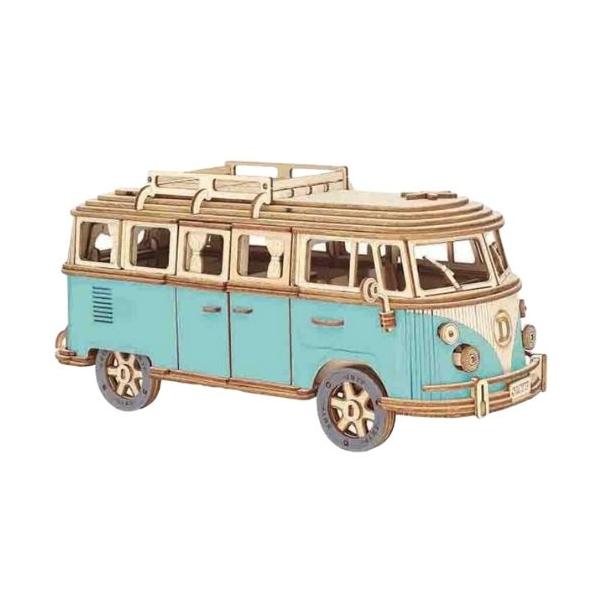 木製プラモデル 立体パズル 車 ブルー 青色 木の車 木製 知育 3D プラモデル ウッドパズル 木 玩具 フォルクス ワーゲン 工作 誕生日 クリスマス プレゼント