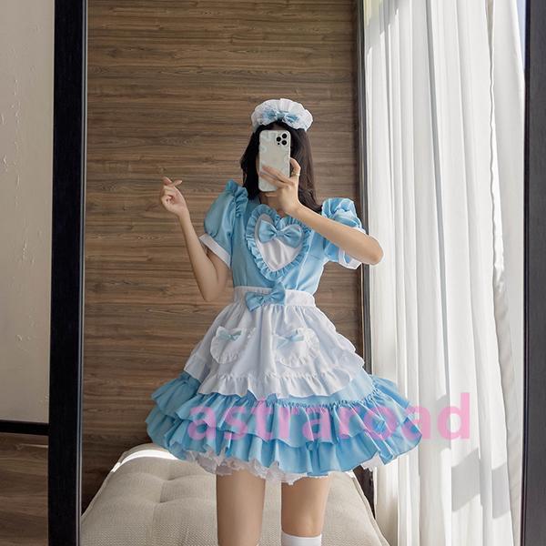 コスプレ 仮装 メイド 服 ゴスロリ 萌え 衣装 女装 フリル ロリータ かわいい カチューシャ付き セットウェイトレス カフェ イベント 文化祭 学園祭 余興 宴会