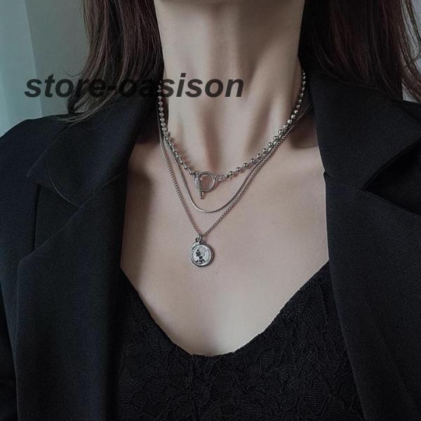 2連 ネックレス レディース 重ね付け チェーンネックレス