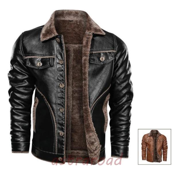メンズ革ジャン 秋冬 レザージャケット 裏起毛 カジュアル ライダース