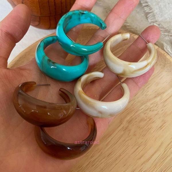 フープピアス 一粒 カラフル レディース アクセサリー くすみカラー こっくりカラー べっ甲柄 ピアス イヤリング レディース 女性用 軽い