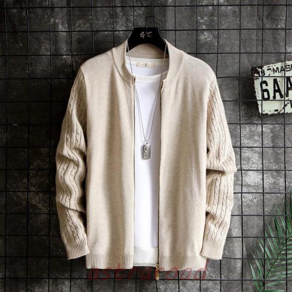 カーディガン メンズ 秋服 ニットカーディガン メンズ ジップアップ セーター トップス 無地 クルーネック 30代 40代 長袖 秋冬 カーディガン トップス