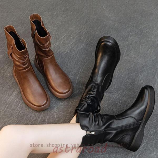 レディース ショートブーツ 本革 サイドジップ 厚底 インヒール 歩きやすい カジュアル レディースブーツ 合皮 柔らかい ソフトレザー ラウンドトゥ レディース ショートブーツ 本革 サイドジップ 厚底 インヒール 歩き