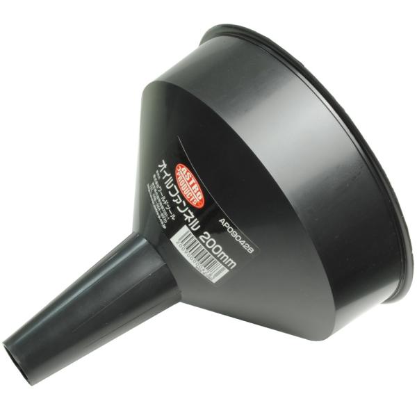 ■商品仕様：・本体サイズ：L205×φ200mm・重量：100g・ノズル長：95mm・先端径：φ30mm・容量：約1L■商品説明：大口径のファンネルです。口径が大きいので、多くの液体を注入する際に最適です。■注意事項：※エンジンが高温の状態...