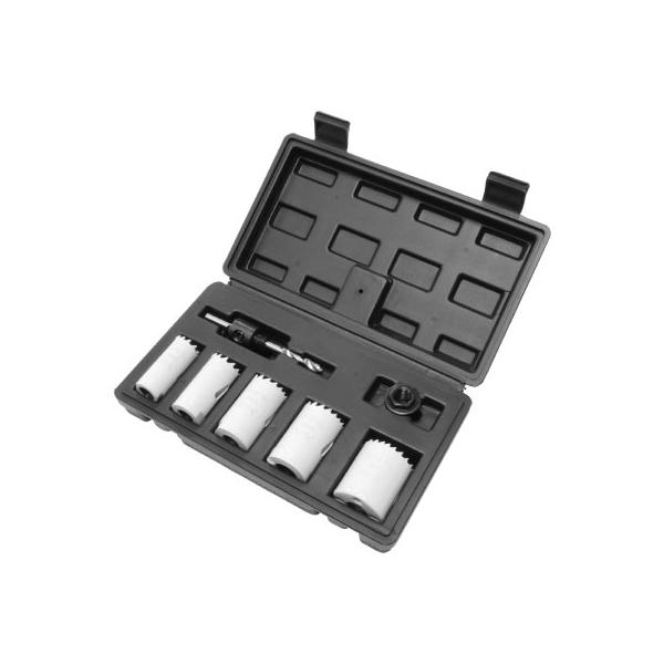 ■商品説明：ドリルでは開けられないような大きさの穴開けに使用するホールソーのセットです。ハイス鋼を使用し、各種金属や樹脂、木材まで幅広く使用できます。ホールソー用の専用固定具が付属しています。■商品仕様：[セット内容]・ホールソーφ22、2...