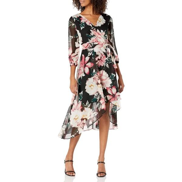 取扱 店 大阪 ワンピース レディース トップス カールラガーフェルド I5wwe870 Wrap Womenu0027s Printed Paris Lagerfeld Karl Dress Chiffon Black 期間限定限定 Jlt Polinema Org