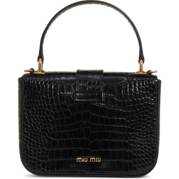 Miu レディース Miu バッグ Top Croc レディース Leather ミュウミュウ 36 Eom6096nf1 0f34 Asty Shop2 Top ハンドバッグ ハンドバッグ Embossed Handle Bag Nero