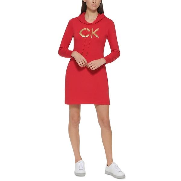 アウター ワンピース レディース トップス カルバンクライン So7kb Red Hoodie Embellished Logo Dress ブティック割引 Europub Co Uk