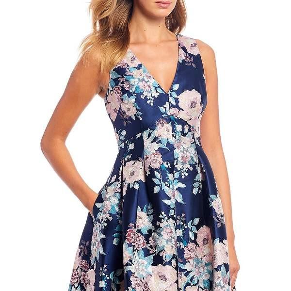 Floral ビジネス オフィススーツ トップス Hi Low Floral Print Sleeveless ワンピース Hi Low Brocade Dress A Line Asty エリザジェイ レディース Navy 56 10c1kf5ztc 0e9e 海外インポートファッション 新着