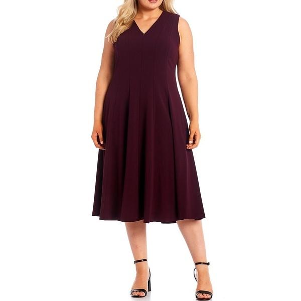 ネット取扱店 ワンピース レディース トップス カルバンクライン I5wwe1607 V Neck Sleeveless Size Seamed Plus Midi Dress Aubergine 期間セール Charoenkit Co Th