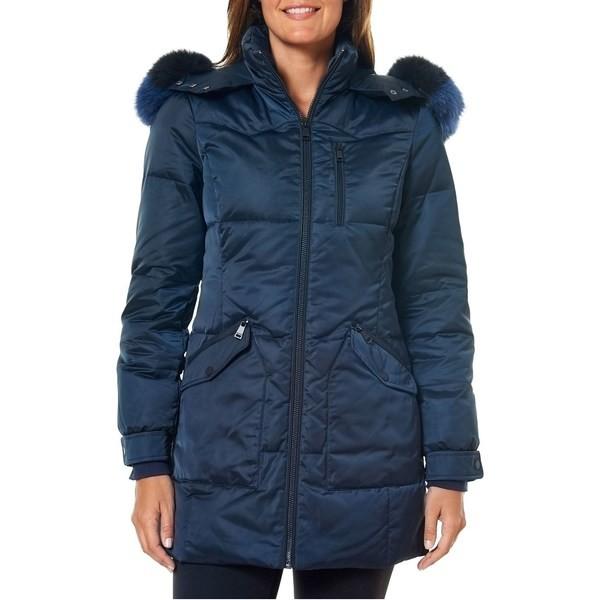 ワンマディソン レディース コート アウター Fox Fur Trim Hooded Coat Navy Www Nlqp Com