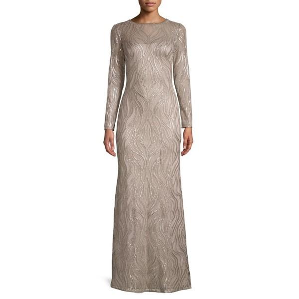 タダシショージ レディース ワンピース トップス Sequin Long Sleeve Gown Champagne Ypt Or Id