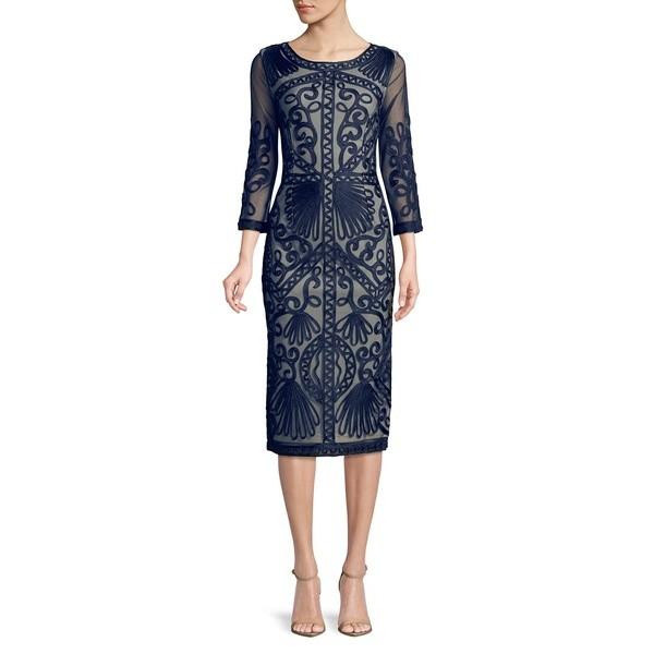 ジェイエスコレクションズ レディース ワンピース トップス Soutache Trimmed Three Quarter Sleeve Dress Navy Nude Kpkec Com