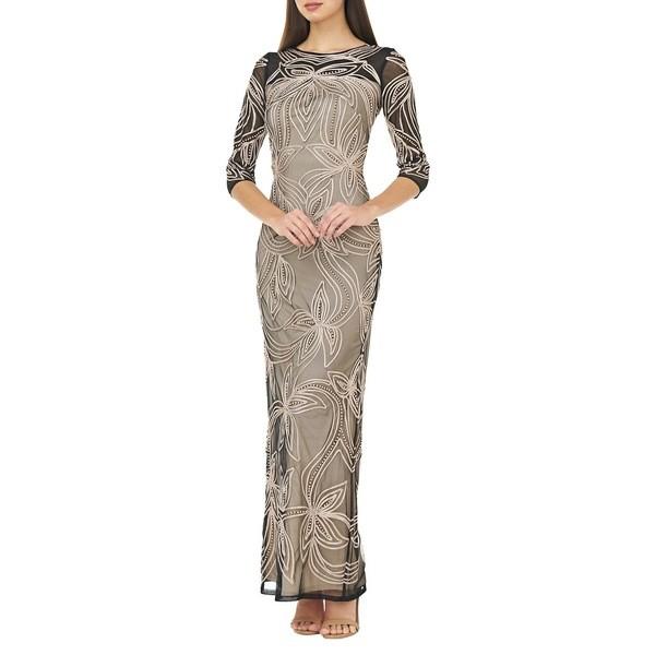 ジェイエスコレクションズ レディース ワンピース トップス Embellished Three Quarter Sleeve Gown Black Oyster Casinoae8 Com