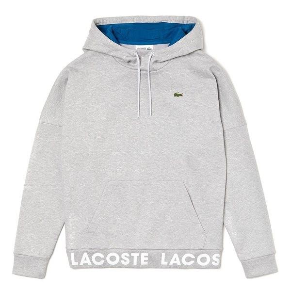 新商品 新型 ラコステ パーカー スウェットシャツ メンズ アウター Lacoste Sport Chine Illumination Signature Ribbing Silver Cotton