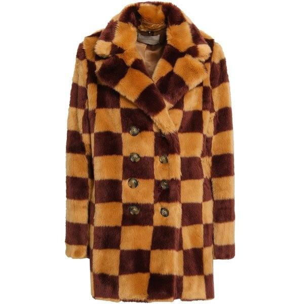 マルコ デ ヴィンチェンツオ レディース コート アウター Double Breasted Checked Faux Fur Coat Sand Rainbowbookclub Org