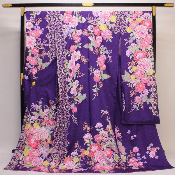 着物 振袖 丹後ちりめん 銀通し生地 金彩加工 ラメ糸刺繍 未