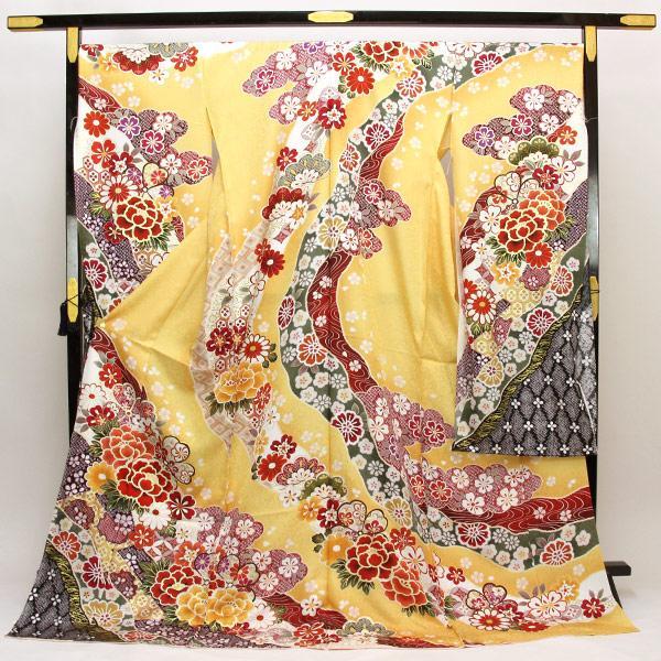 着物 振袖 豪華 金彩加工に刺繍と金駒刺繍 銀通し地 未仕立て あすかや 