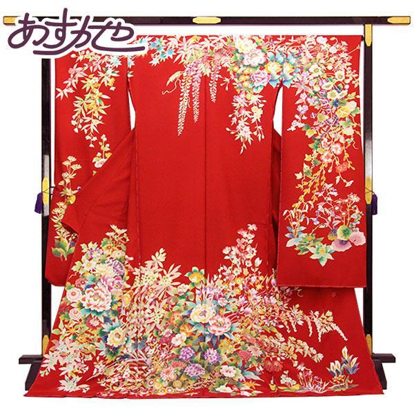 着物 本振袖 京友禅 馬塚功 手描き 四季の花 振袖 未仕立て 八掛付き 