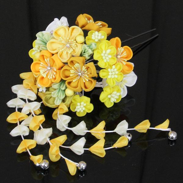 髪飾り 和装 豪華 つまみ細工 振袖用 かわいい鈴の房さがり付き あすか  