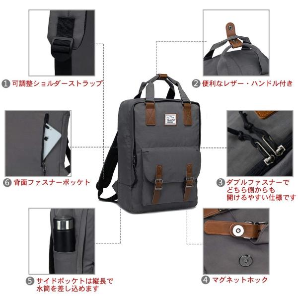 リュック レディース Vaschy スクエア リュックサック 通学 通勤 高校生 かわいい 塾バック おしゃれ ダックグレー Sagaretxe Net