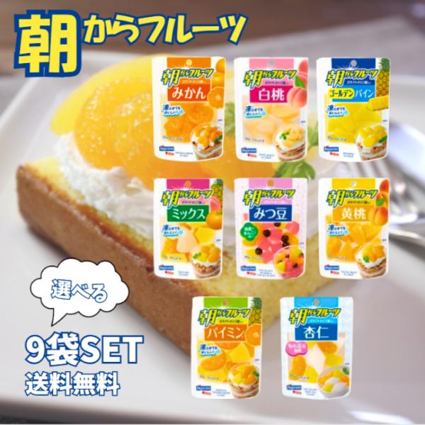 はごろも 朝から フルーツ 選べる9袋 (3袋ずつ) セット 全8種類 95g みかん 白桃 ゴールデンパイン ミックス みつ豆 黄桃 パイミン 杏仁