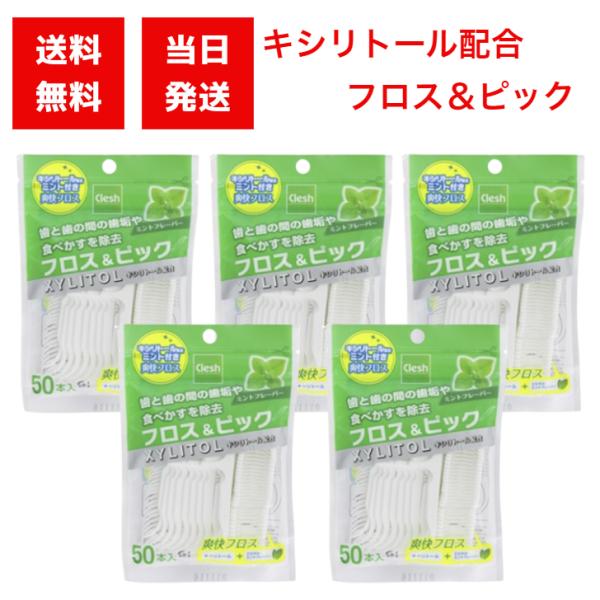 キシリトール配合 爽快フロス＆ピック（50本入り）5袋セット【内容量】50本入り×5袋【商品説明】◆歯と歯の間にたまる歯垢や食べかすは虫歯・歯周病・口臭の原因になりますが、歯ブラシだけでは十分に落とす事ができません。　歯磨き前にフロス＆ピッ...
