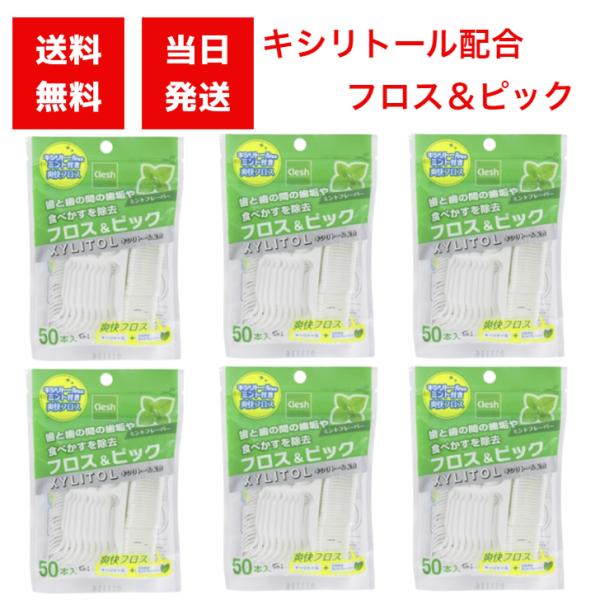 キシリトール配合 爽快フロス＆ピック（50本入り）６袋セット【内容量】50本入り×6袋【商品説明】◆歯と歯の間にたまる歯垢や食べかすは虫歯・歯周病・口臭の原因になりますが、歯ブラシだけでは十分に落とす事ができません。　歯磨き前にフロス＆ピッ...