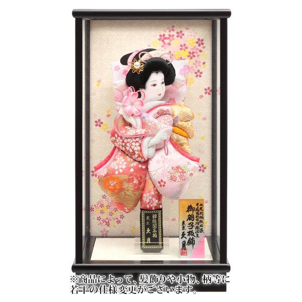 羽子板 久月 ケース飾り 春桜 金襴振袖 手描面相本押絵仕立 8号 黒塗