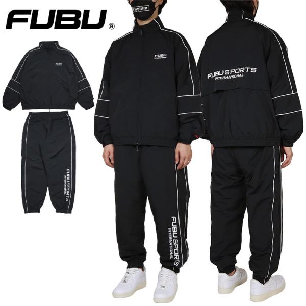 FUBU セットアップ　ナイロン 激レア FUBU フブ ナイロン セットアップ L ロゴライン 赤 L