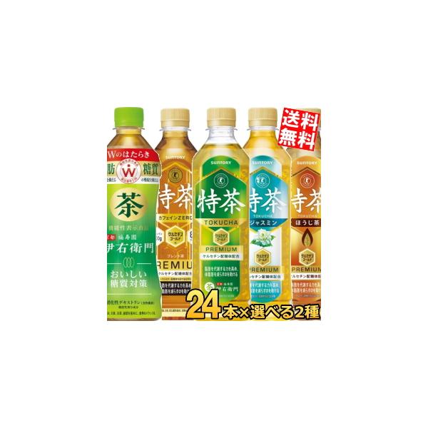 送料無料 サントリー 伊右衛門 Wのはたらき おいしい糖質対策 500mlPET×24本＆特茶 緑茶 ほうじ茶 ジャスミン茶 カフェインゼロ 500mlPET×24本 計48本