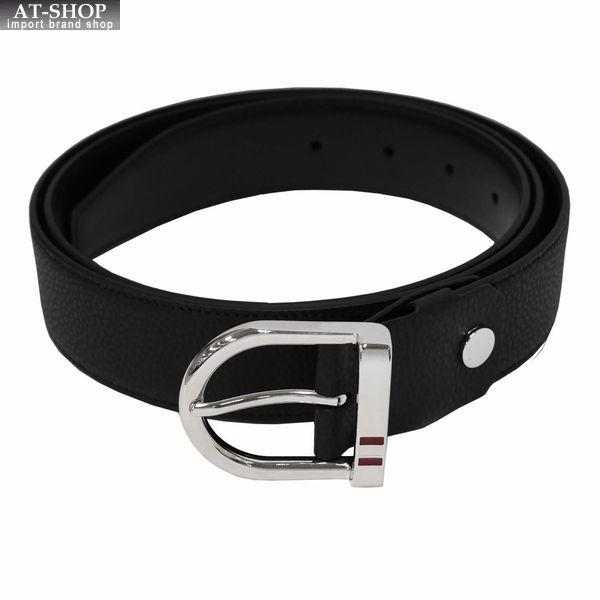 BALLY レザーベルト ブラック Bally（バリー） メンズベルト ベルト 型押ブラック×艶有ブラック