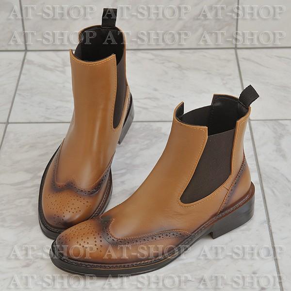 ウィングチップ サイドゴア レインブーツ メンズ 雨靴 レインシューズ Attm 002 キャメル サイズ S Attm002 Camel S At Shop 通販 Yahoo ショッピング