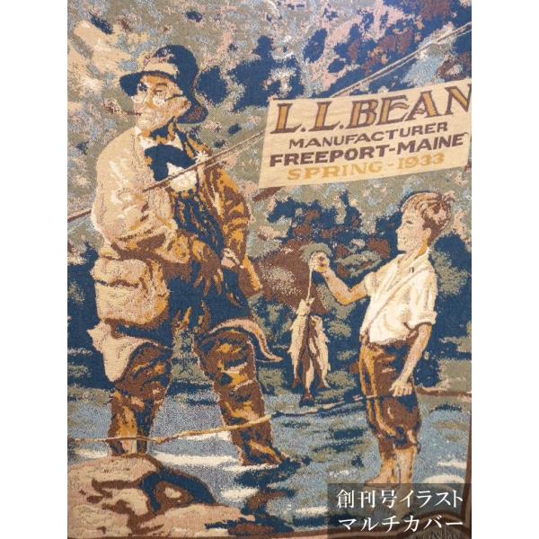 希少品・レア【L.L.BEAN/エルエルビーン】創刊号表紙イラスト  マルチカバー(アンティーク/ラグマット/ソファーカバー/アウトドア/ヴィンテージ/タペストリー)