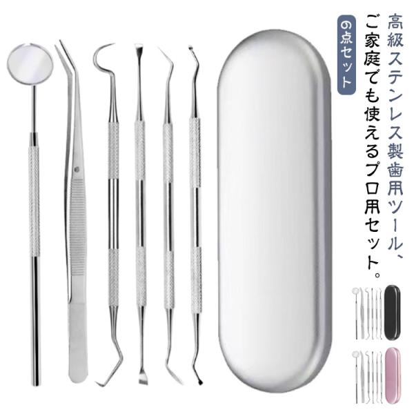 サイズ：6点セット（歯用ミラー、鎌形ツールｘ3、鍬型ツール、ピンセット）