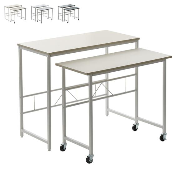 メインデスクとサブデスクがそれぞれ独立し、重ねたり並べたりL字に置いたりと自由に配置できるデスクです。 サブデスクにはキャスターがついているのでワゴンの代わりとしても使用できます。商品サイズ：(大）幅 900 × 奥行 400 × 高さ 7...