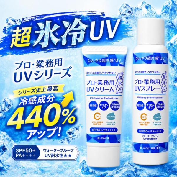 日焼け止め プロ業務用 UVクリーム＆スプレー 2個セット 超氷冷 50g SPF50+ PA++++ 瞬間ひんやり ビタミンC 敏感肌 顔・体 保湿 石鹸オフ ヤーマン 爆買