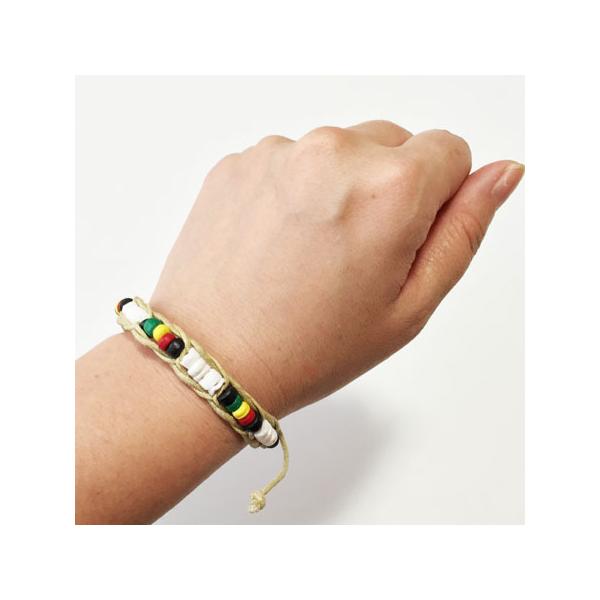 プカシェル ブレスレット ラスタ カラー〈ナチュラル/ブラウン〉  ミサンガ バングル ハワイアン 雑貨 アクセサリー ココナッツ ビーズ 送料無料 クリックポスト