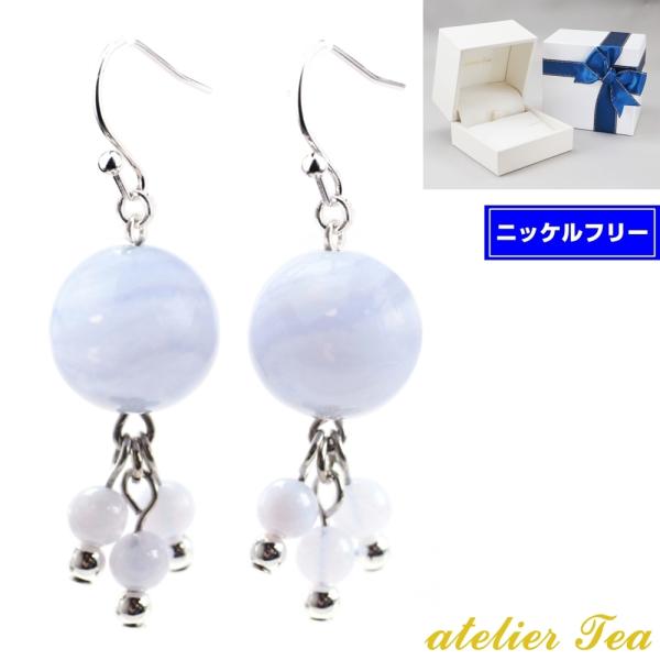 レースアゲートピアス ヘケト ブルーレースアゲート ピアス アトリエ ティー : アトリエ