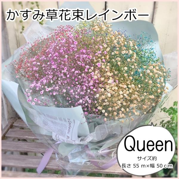 かすみ草花束染めレインボーQUEEN特大誕生日・記念日感謝のお花