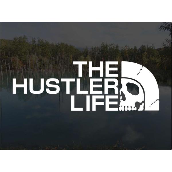 ハスラー ステッカー THE HUSTLER LIFE ドクロデザイン 横14cm アトリエDOM カッティングステッカー MR31S MR41S MR52S MR92S パロディ シール デカール