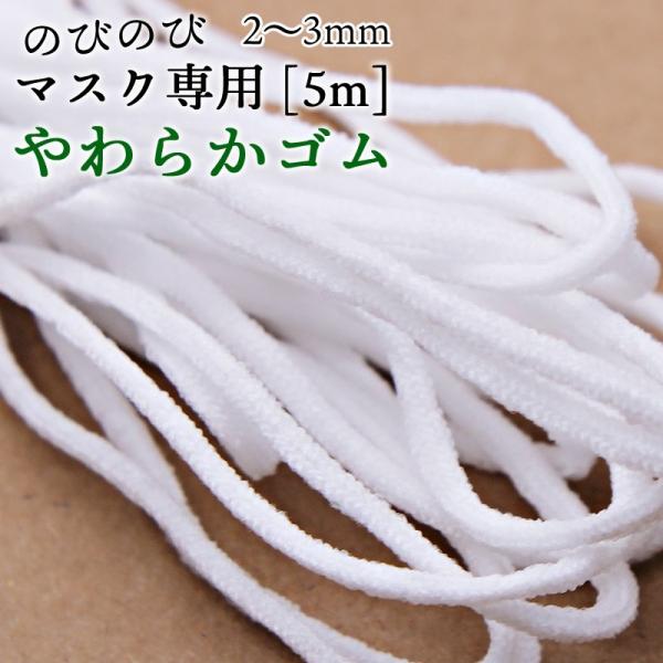 一般的になマスクによく使われるゴム紐です。柔らかく、しっかり伸びる二倍伸縮。耳にやさしいタイプです。どんなマスクにも合わせやすい白。太さ：約2〜3mm幅長さ：約5メートル発送元：愛知県から発送します。※只今大変混雑している為、キャンセル、ご...